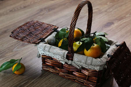 juicy mandarin citrus in t he basketの写真素材