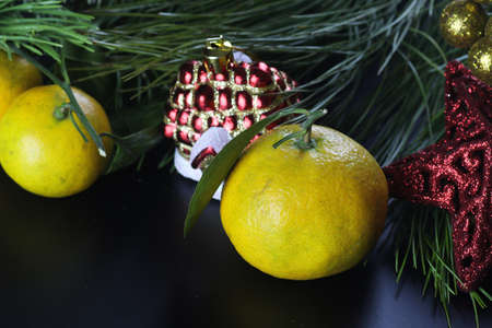 juicy mandarin citrus symbol of the new year coming holidaysの写真素材