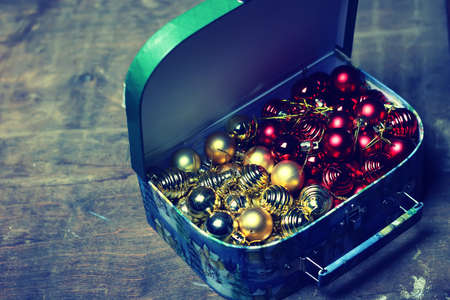 Multicolored Christmas ornaments made by dressing the Christmas tree for the new yearの写真素材