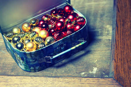 Multicolored Christmas ornaments made by dressing the Christmas tree for the new yearの写真素材