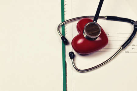 Medical stethoscope and office tablet with a prescription for medicineの写真素材