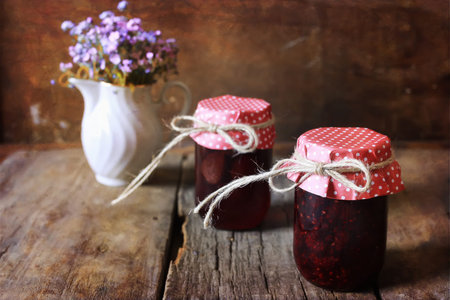 small jars with homemade food prepared at home with love