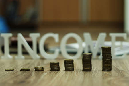 income coin stack text letterの写真素材