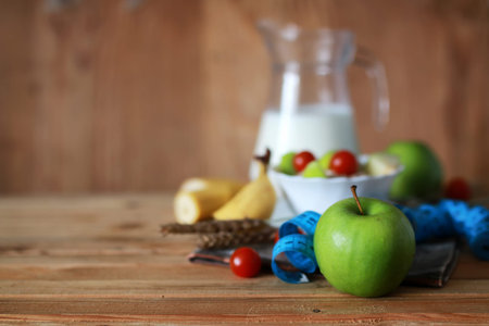 morning a healthy and wholesome breakfast to replenish reserves of energy for the whole dayの写真素材