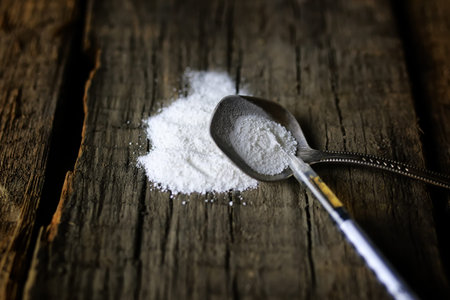 social problem of drug addiction table with the track of a strange powder and twisted billの写真素材