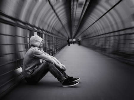 Portrait of a white student to rest while traveling on vacationの写真素材