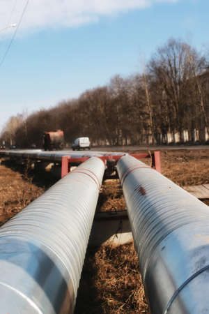 silver pipes oil outsideの写真素材