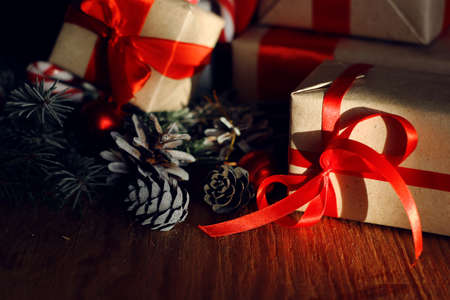 branches of a pine cone Christmas gift toyの写真素材
