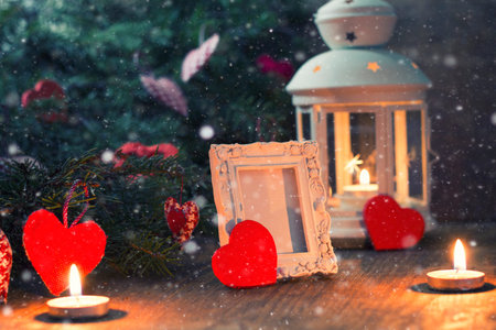 decoration with a symbol of warmth and love of a small paper heartの写真素材