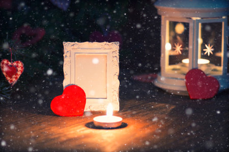 decoration with a symbol of warmth and love of a small paper heartの写真素材