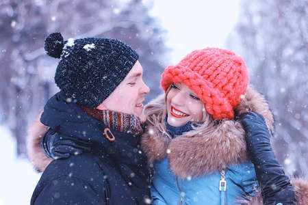 young student in a winter landscape on a sunny nice dayの写真素材