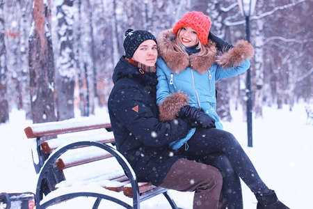 young student in a winter landscape on a sunny nice dayの写真素材