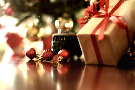 Multicolored Christmas ornaments made by dressing the Christmas tree for the new yearの写真素材