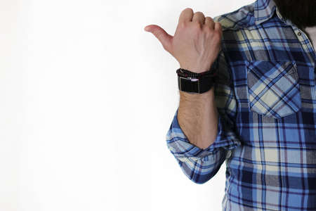 close-up portrait of a handsome bearded man posing on cameraの写真素材