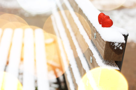 Snowy day shape of hearts red color in winter day