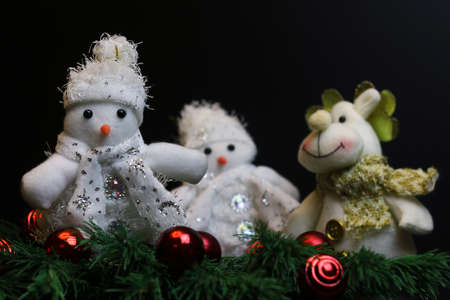 Multicolored Christmas ornaments made by dressing the Christmas tree for the new yearの写真素材