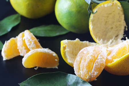 juicy mandarin citrus symbol of the new year coming holidaysの写真素材