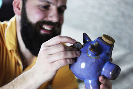 a lot of stacks of coins increasing yellow gradually the concept of progress and growthの写真素材