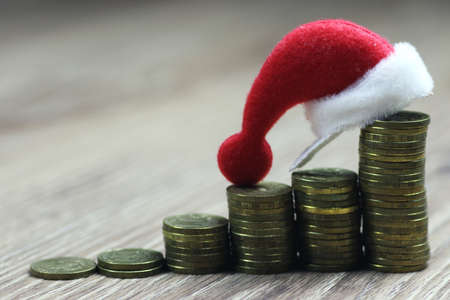 a lot of stacks of coins increasing yellow gradually the concept of progress and growthの写真素材