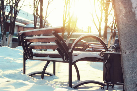 urban landscape on a sunny winter day, walkways and streets