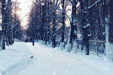 urban landscape on a sunny winter day, walkways and streetsの写真素材
