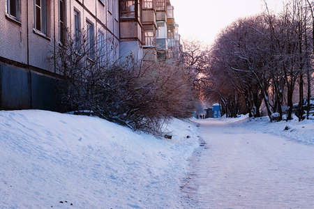 urban landscape on a sunny winter day, walkways and streetsの写真素材