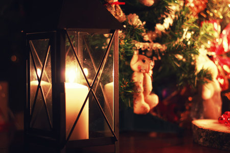 various decorations on the wooden table ornaments for New Year