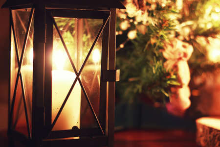 various decorations on the wooden table ornaments for New Yearの写真素材