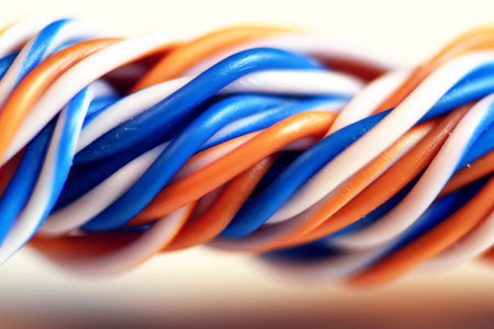 Multicolored computers wires and tv isolated on white background