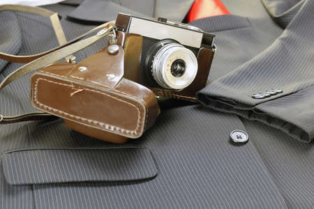 Instruments employee news agency the mid-twentieth century, retro camera and typewriterの写真素材