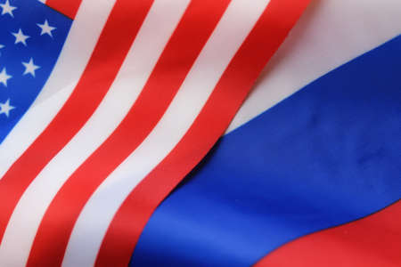 russian usa flag sanctions wooden letters on themの写真素材