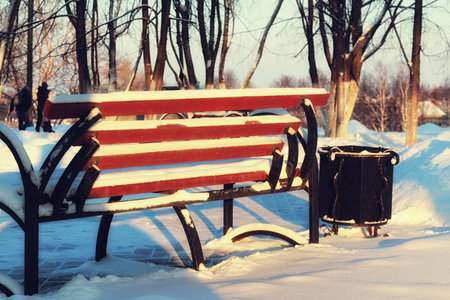 Winter Park bench in Alleyの写真素材