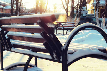 Winter Park bench in Alleyの写真素材