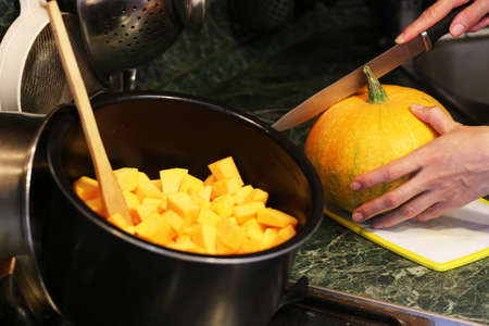 pumpkin cubes slicedの写真素材