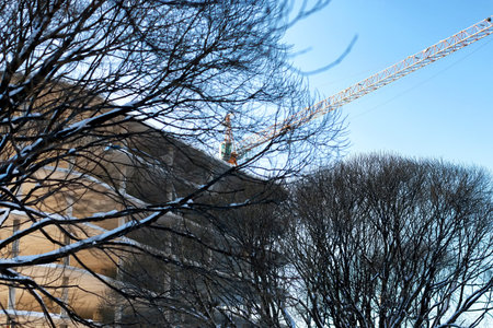 urban landscape on a sunny winter day, walkways and streetsの写真素材
