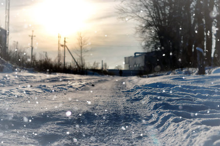 urban landscape on a sunny winter day, walkways and streetsの写真素材