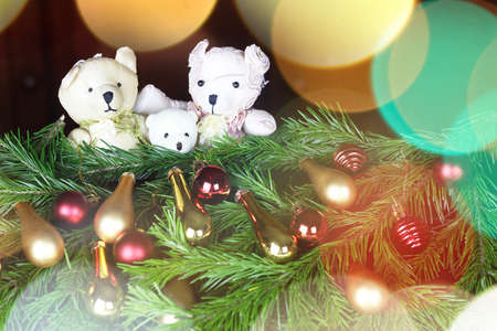 Multicolored Christmas ornaments made by dressing the Christmas tree for the new yearの写真素材