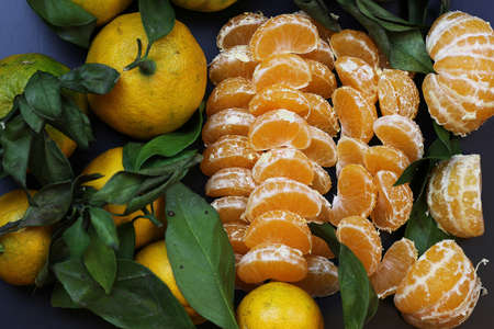 mandarin fruit isolate blackの写真素材