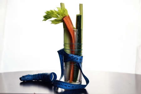 glass with vegetables diet mesaureの写真素材