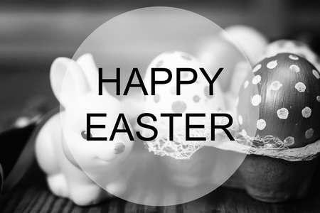 Monochrome Eeaster eggs and bunnyの写真素材