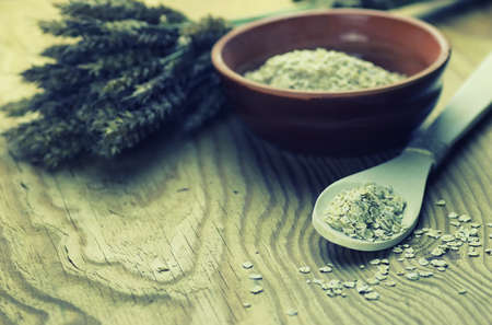 spikelets of wheat and barley in the dishの写真素材
