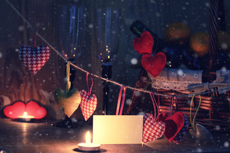 Wine candle valentine heartの写真素材