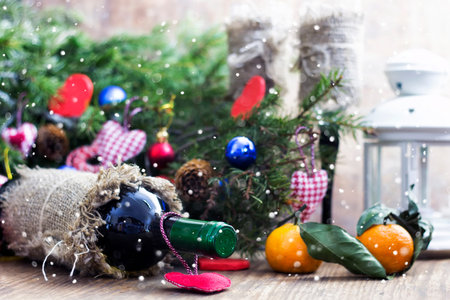 snow candle heart wine bottleの写真素材