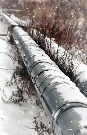 gas pipe transite snow winterの写真素材