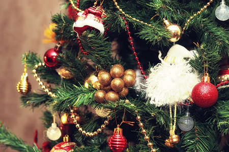 Christmas tree decorated with toys new yearの写真素材