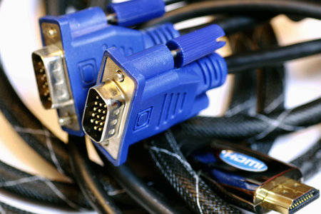 isolated plug the video cable on a white background