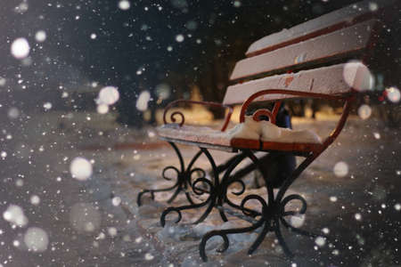 winter landscape snow-covered road and trees in the park outsideの写真素材