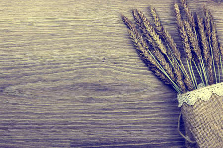 a bouquet of dried rye ears of which makes the bread on the backgroundの写真素材