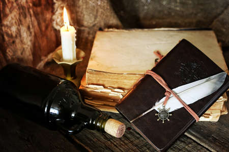 various vintage elements on old worn backgrounds different conceptsの写真素材