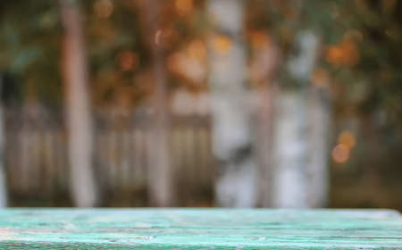 background table wooden autumn outdoor bokehの写真素材